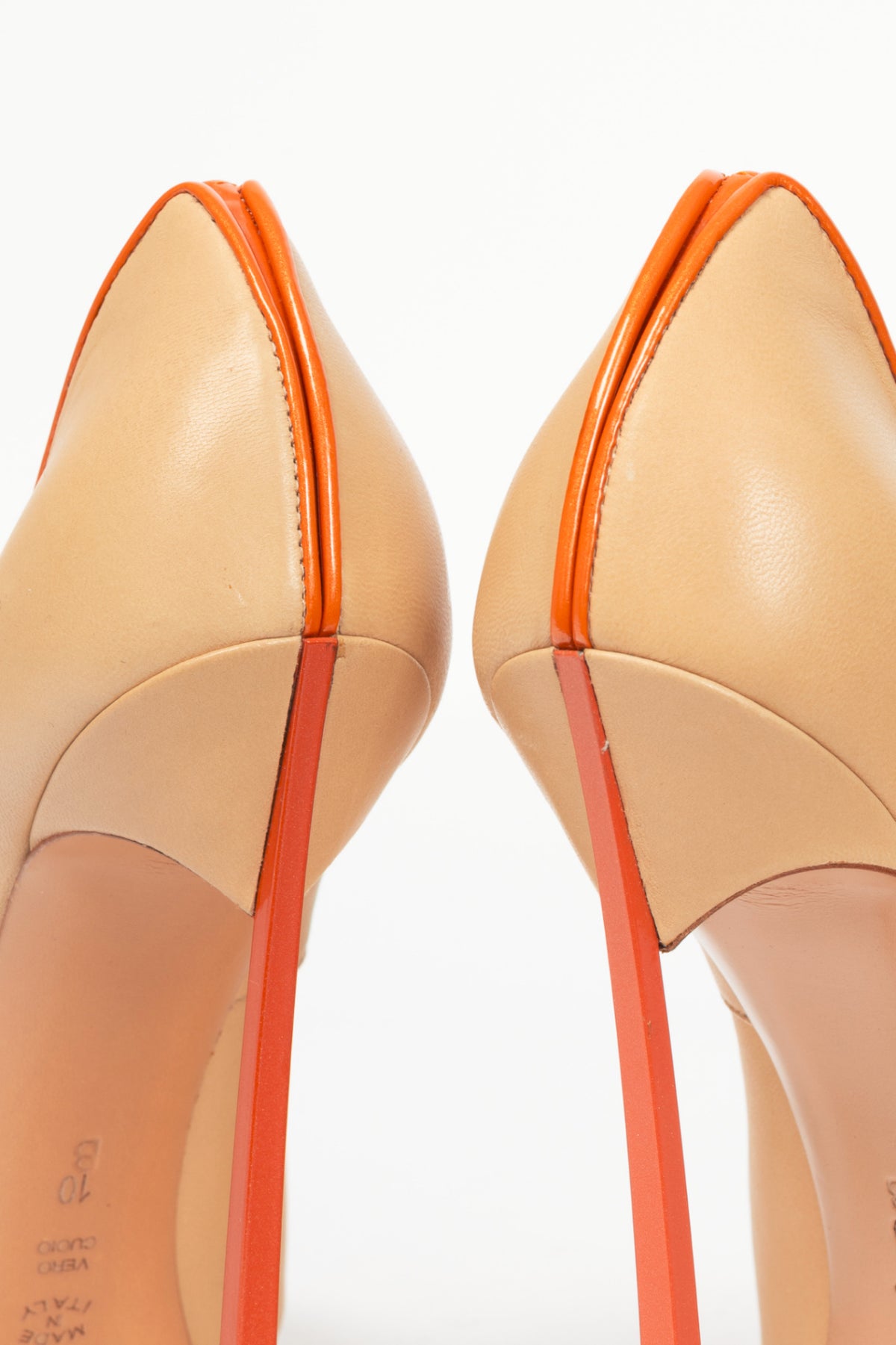 Casadei Blade Beige Leather Orange-Trim Pointed-Toe Pumps