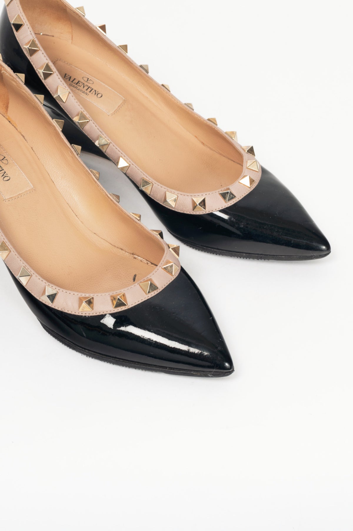 Valentino Garavani Nero & Poudre Patent-Leather Rockstud Wedges