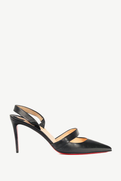 Christian Louboutin Actina 85 Black Nappa Shiny Slingback Pumps