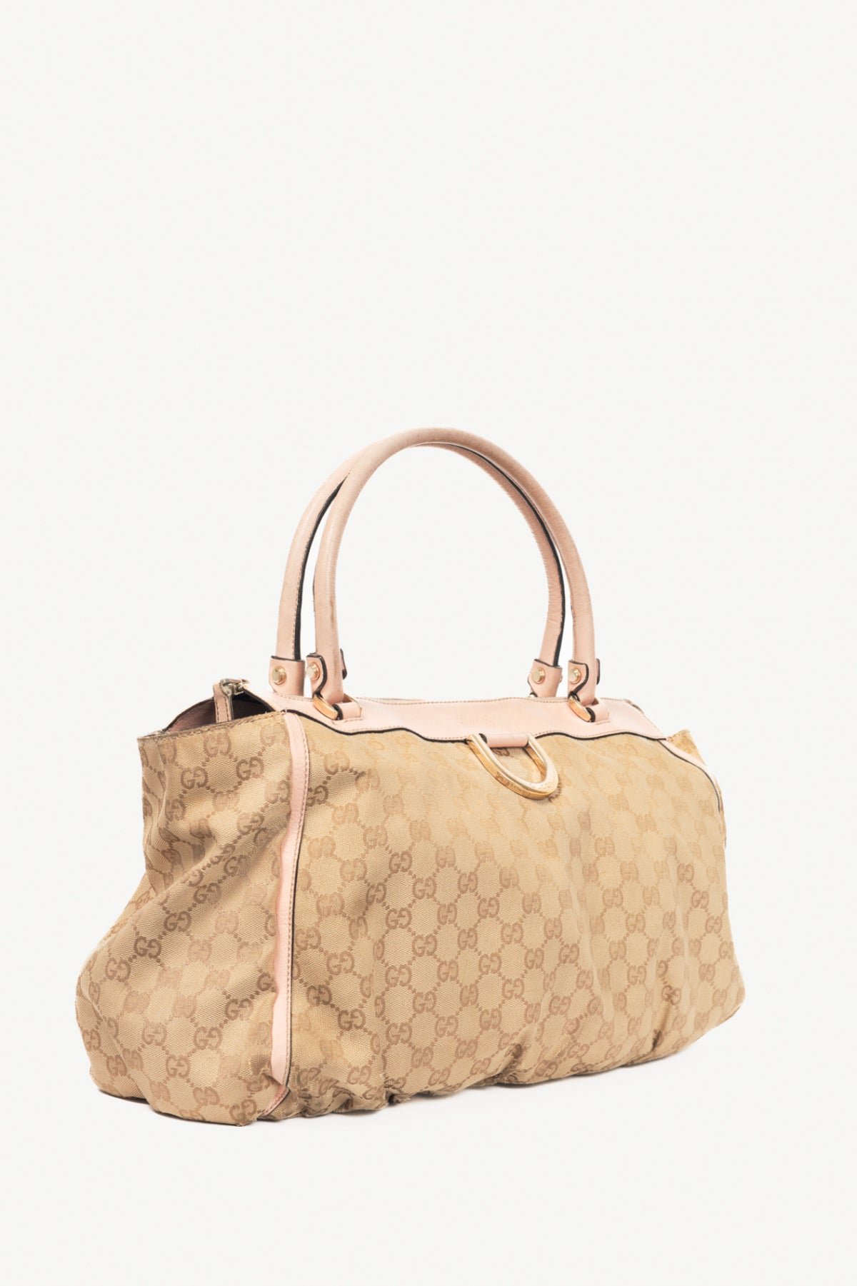 Gucci D-Gold Beige GG Canvas Leather-Trim Large Tote