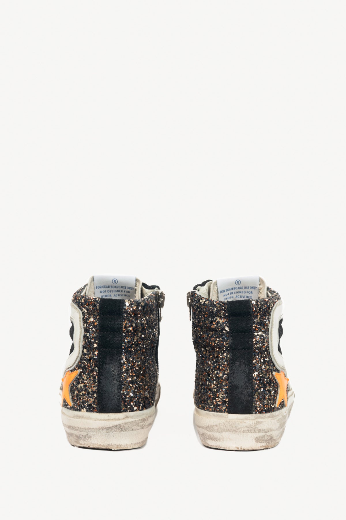 Golden Goose Slide Black, Gold Glitter & Orange Star Suede Sneakers