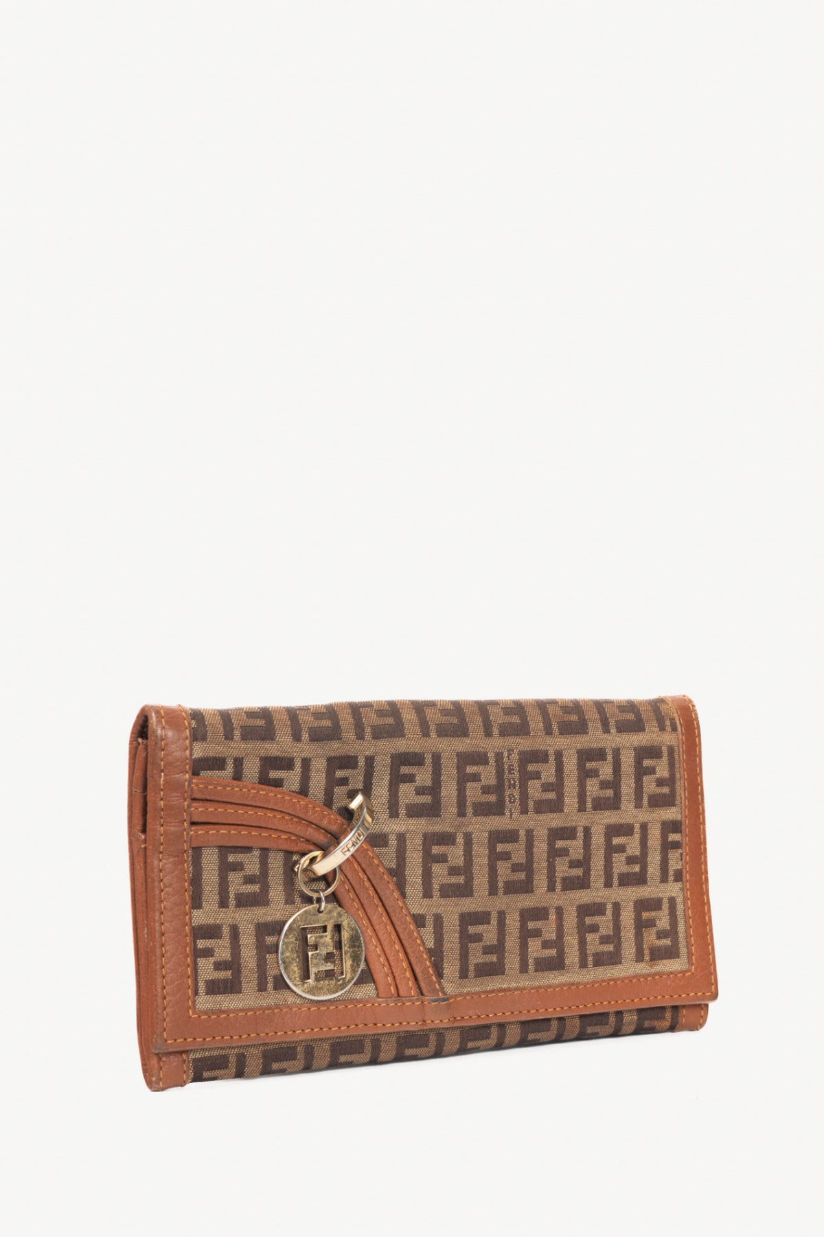 Fendi Beige Zucchino Canvas FF-Charm Long Wallet