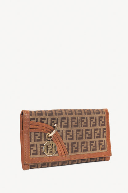 Fendi Beige Zucchino Canvas FF-Charm Long Wallet