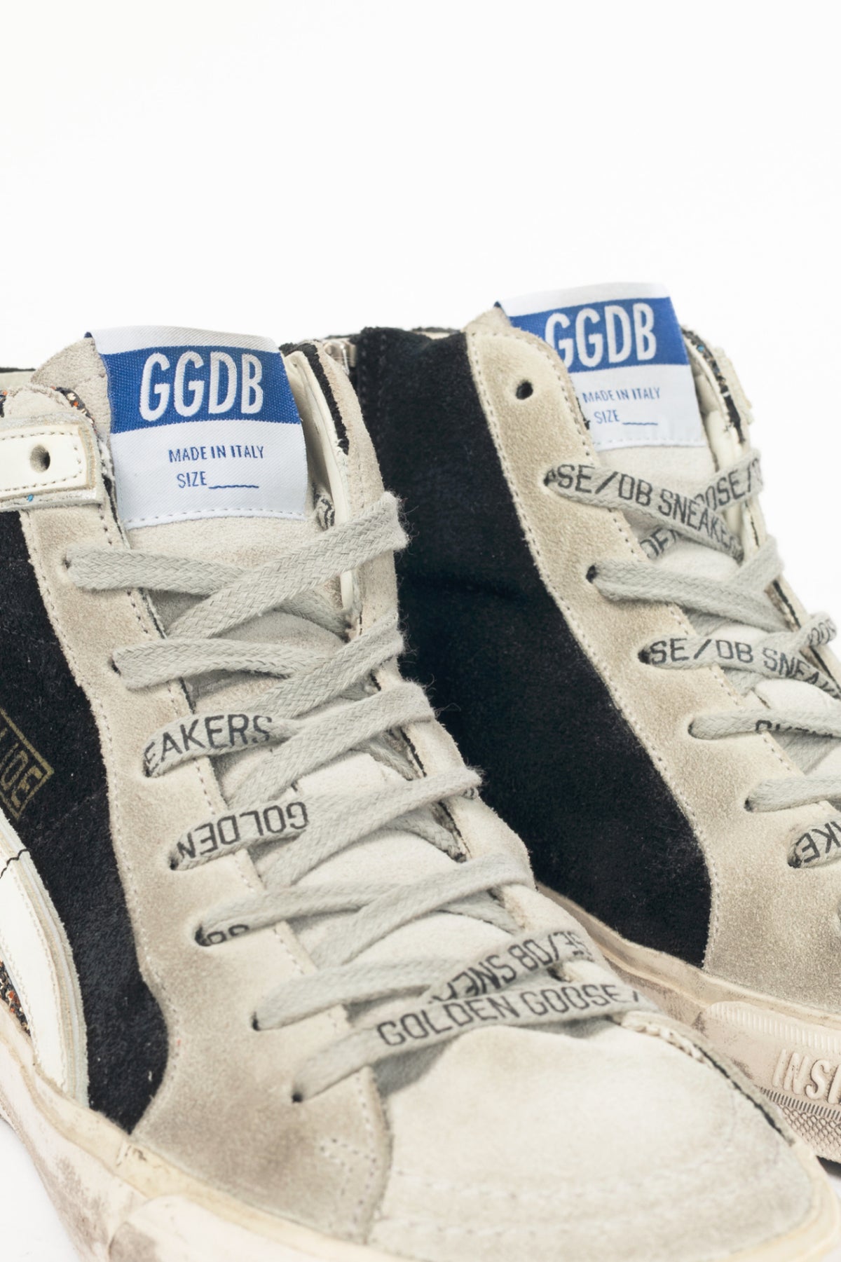 Golden Goose Slide Black, Gold Glitter & Orange Star Suede Sneakers