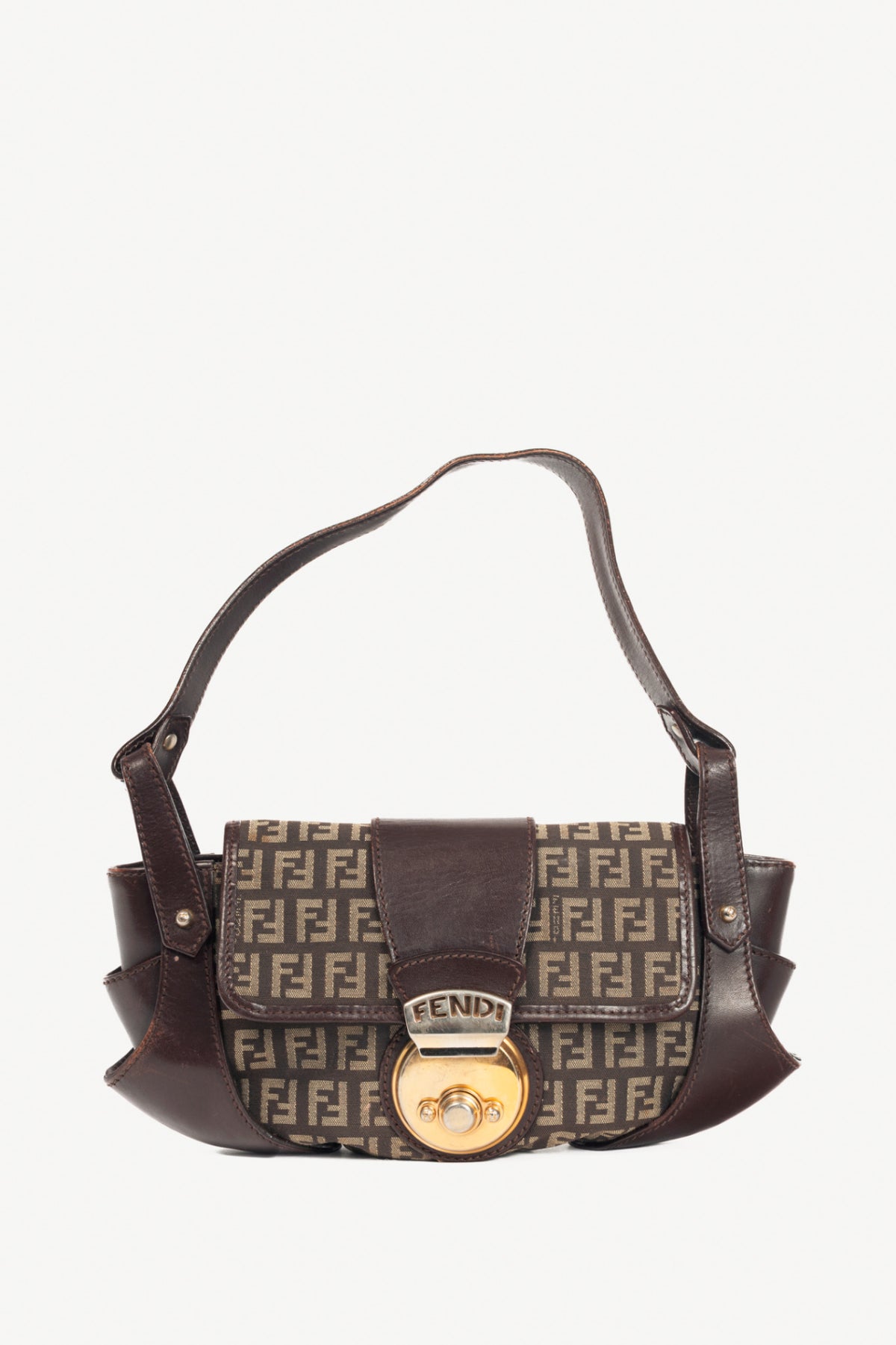 Fendi Borsa Tuc Brown Zucchino Canvas Leather-Trim Handbag