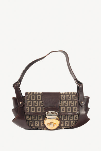 Fendi Borsa Tuc Brown Zucchino Canvas Leather-Trim Handbag