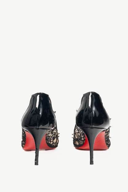 Christian Louboutin Lace 554 Spikes Black Pointed-Toe Pumps