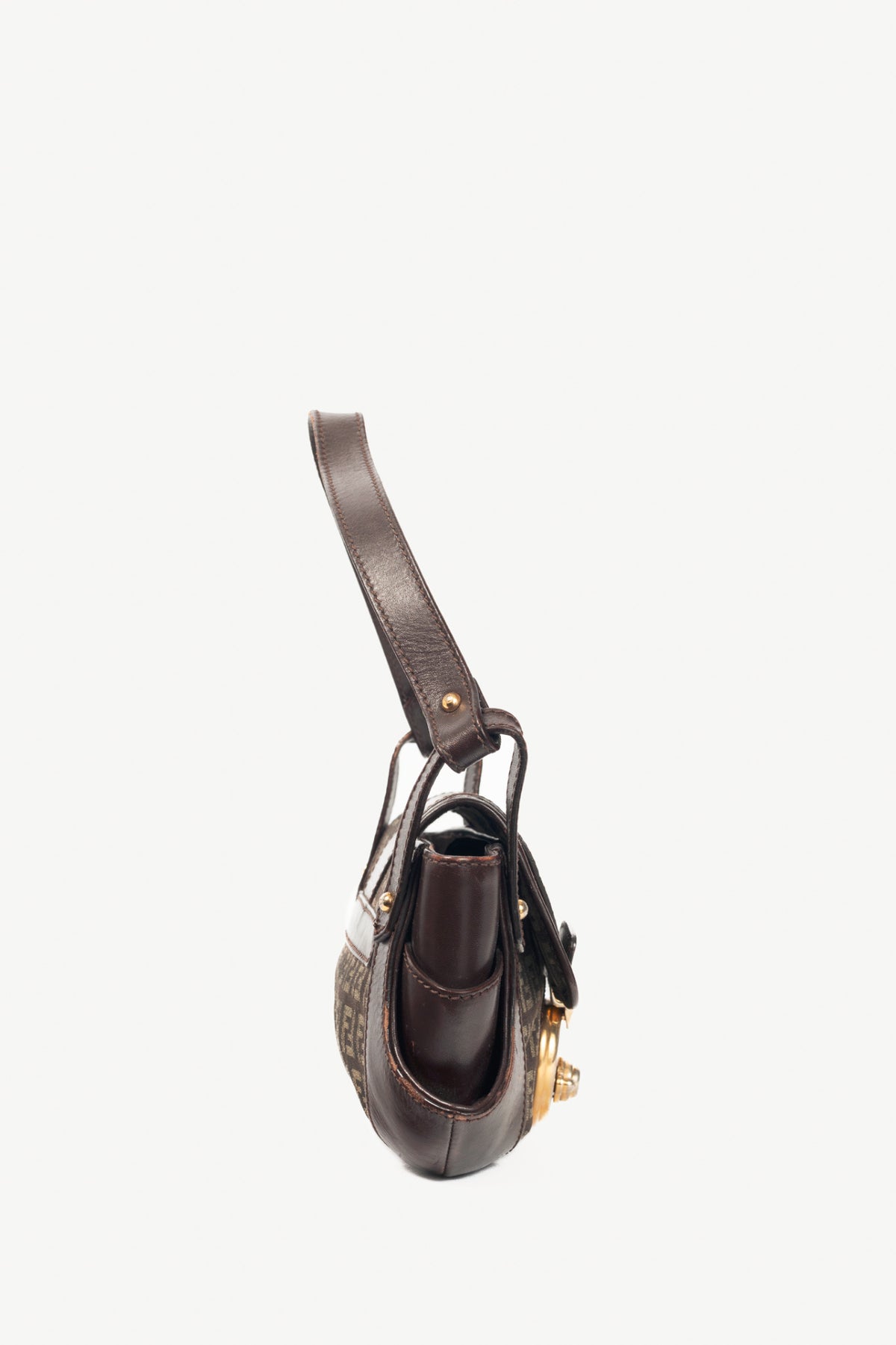 Fendi Borsa Tuc Brown Zucchino Canvas Leather-Trim Handbag
