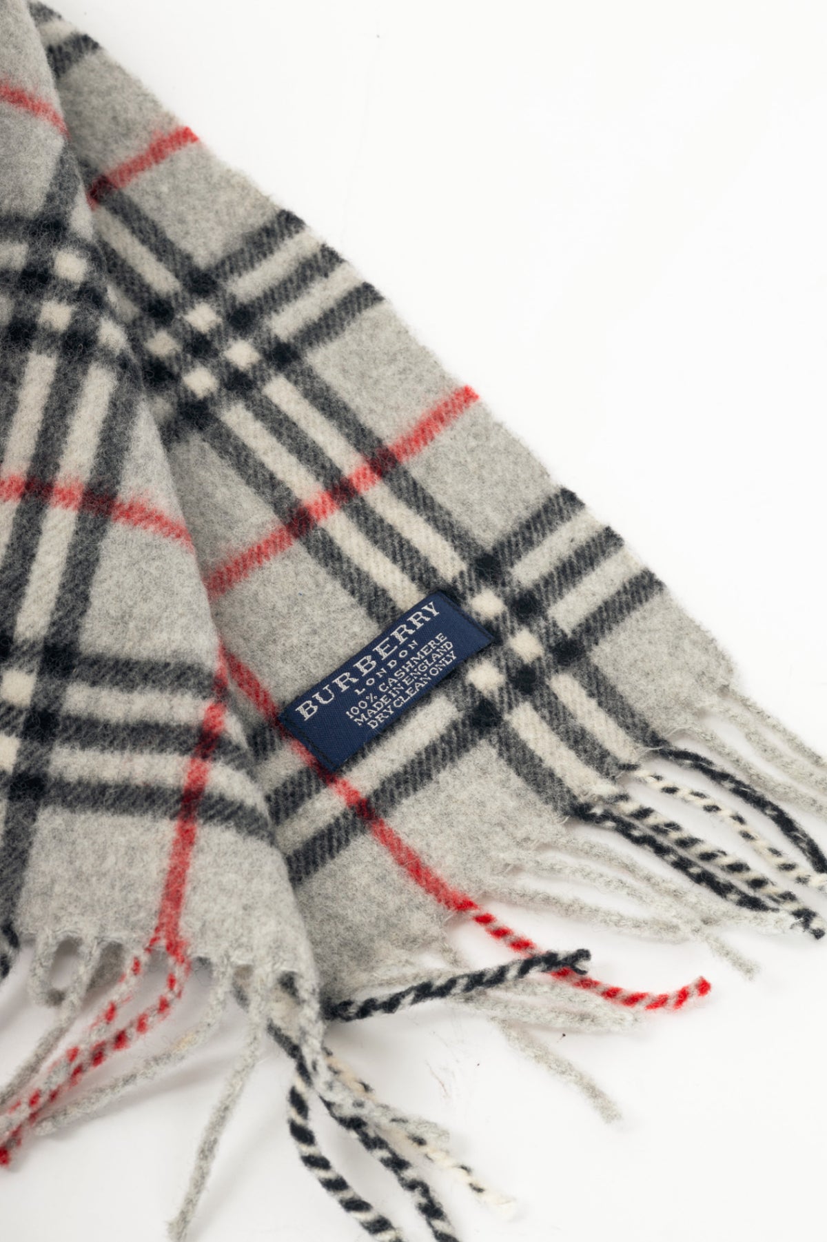 Burberry Grey Check Cashmere-Flannel Fringed Scarf 