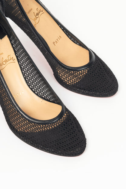 Christian Louboutin Filomena 85 Black Mesh & Leather Pumps