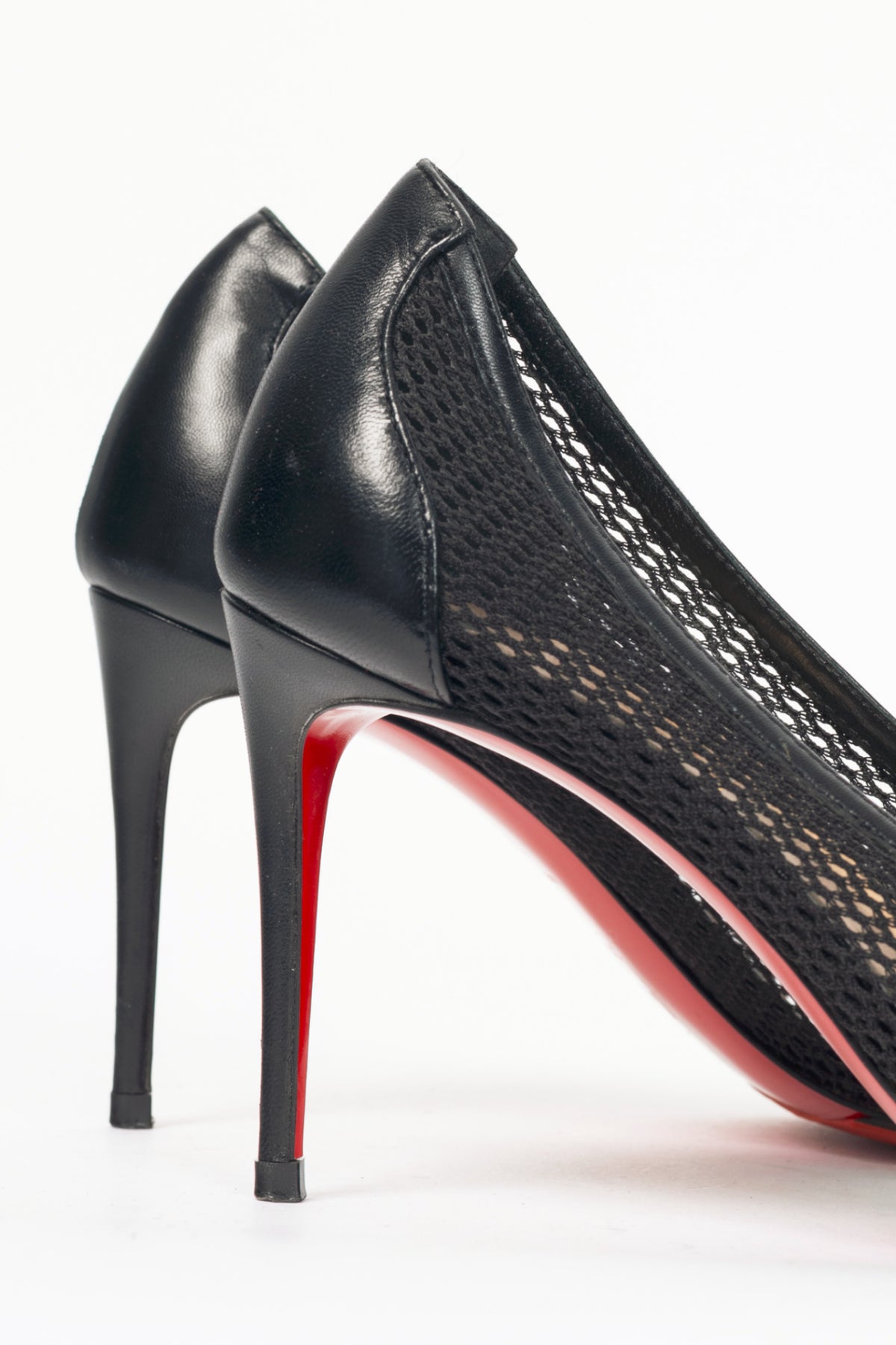 Christian Louboutin Filomena 85 Black Mesh & Leather Pumps
