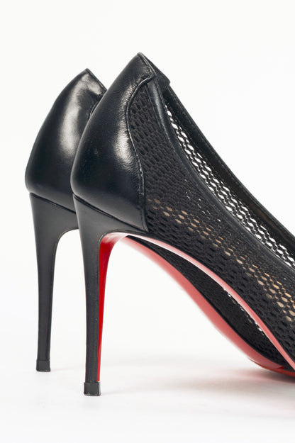 Christian Louboutin Filomena 85 Black Mesh & Leather Pumps