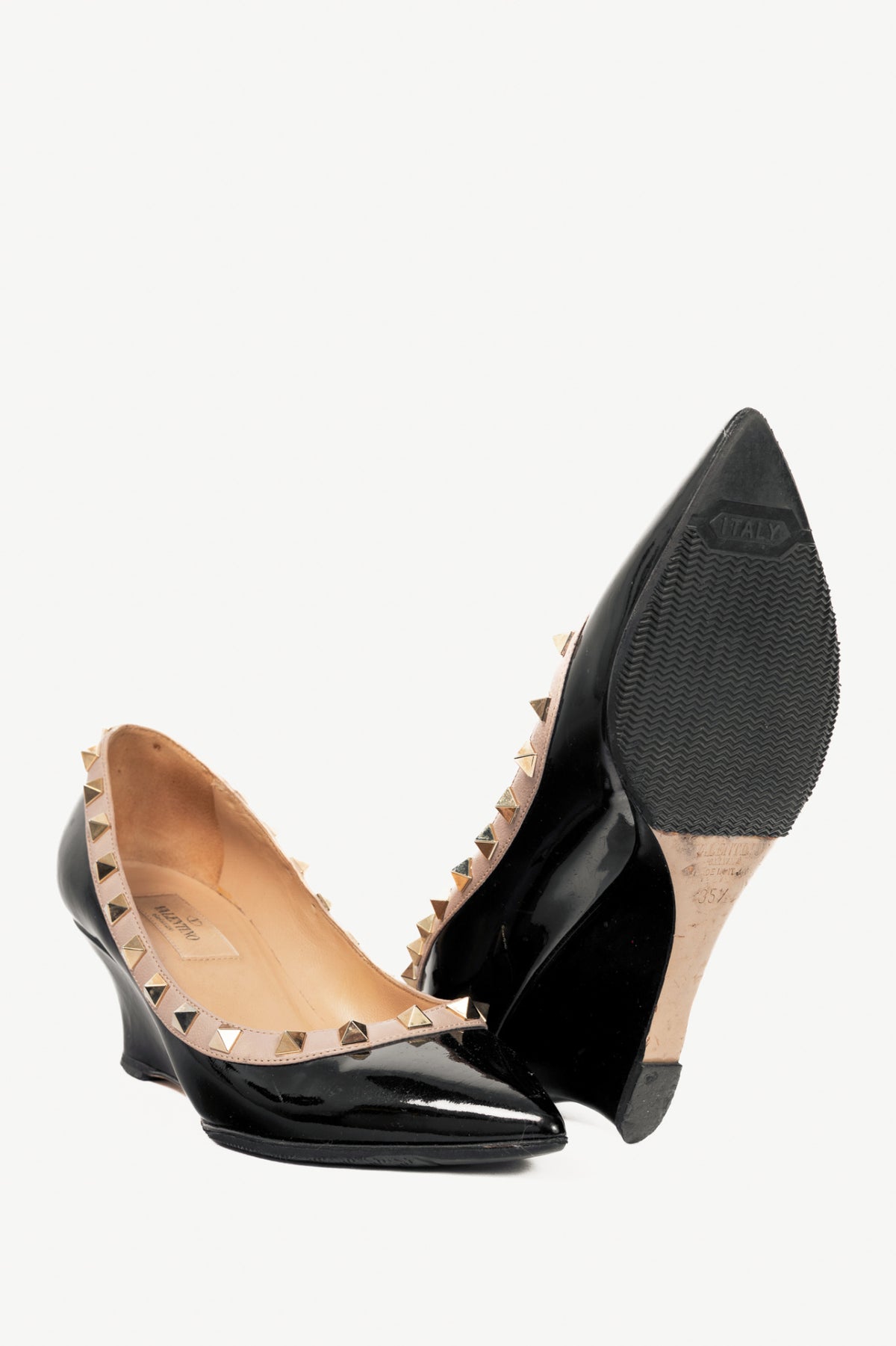 Valentino Garavani Nero & Poudre Patent-Leather Rockstud Wedges
