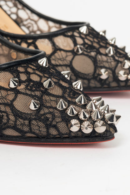 Christian Louboutin Lace 554 Spikes Black Pointed-Toe Pumps