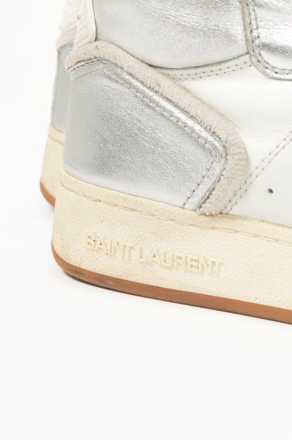 Saint Laurent SL/80 White & Silver High-Top Lace-Up Sneakers