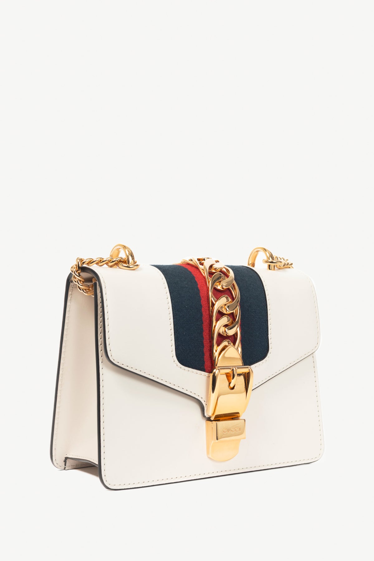 Gucci Sylvie Mini Chain White Leather Stripe-Web Bag