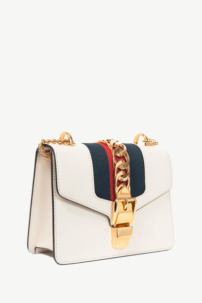 Gucci Sylvie Mini Chain White Leather Stripe-Web Bag