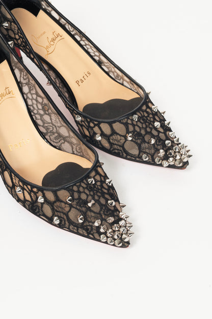 Christian Louboutin Lace 554 Spikes Black Pointed-Toe Pumps