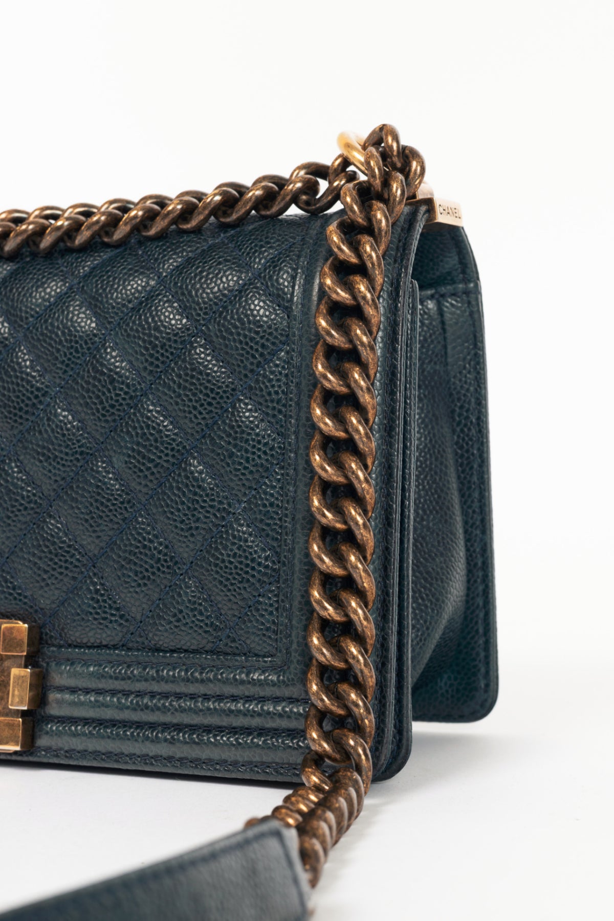 Chanel Medium Boy Navy Quilted Caviar Leather Flap Bag