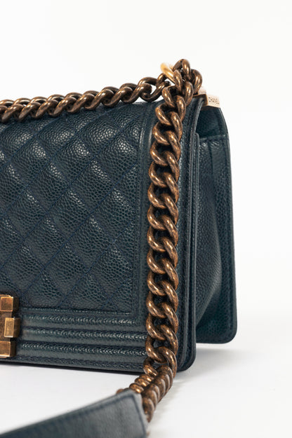 Chanel Medium Boy Navy Quilted Caviar Leather Flap Bag