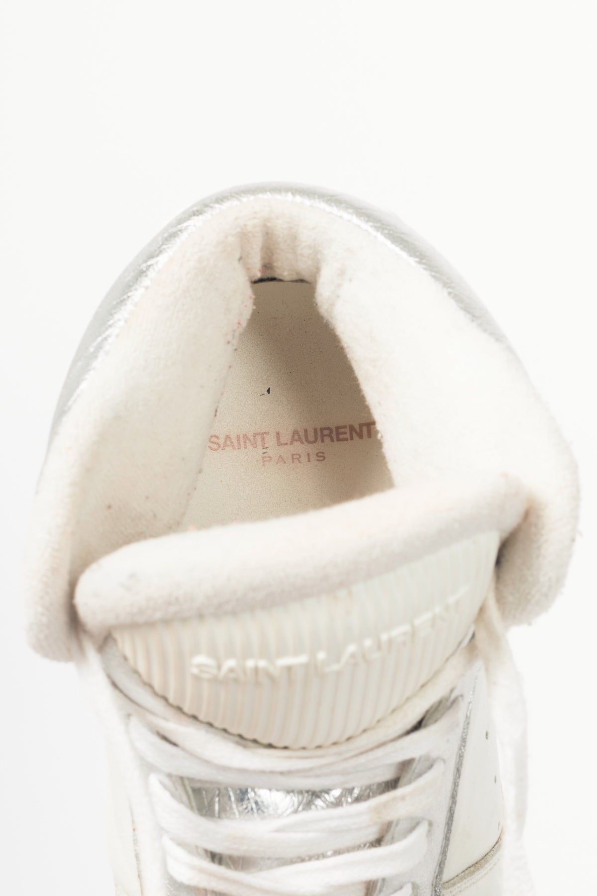Saint Laurent SL/80 White & Silver High-Top Lace-Up Sneakers