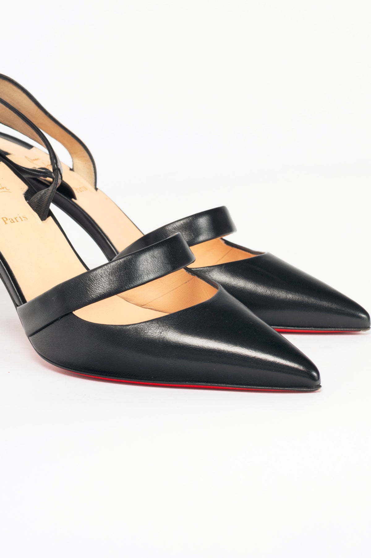 Christian Louboutin Actina 85 Black Nappa Shiny Slingback Pumps