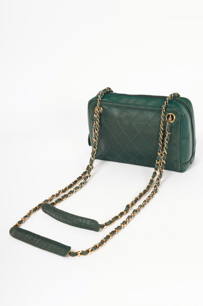 Chanel Emerald Green Leather Matelasse Shoulder Bag