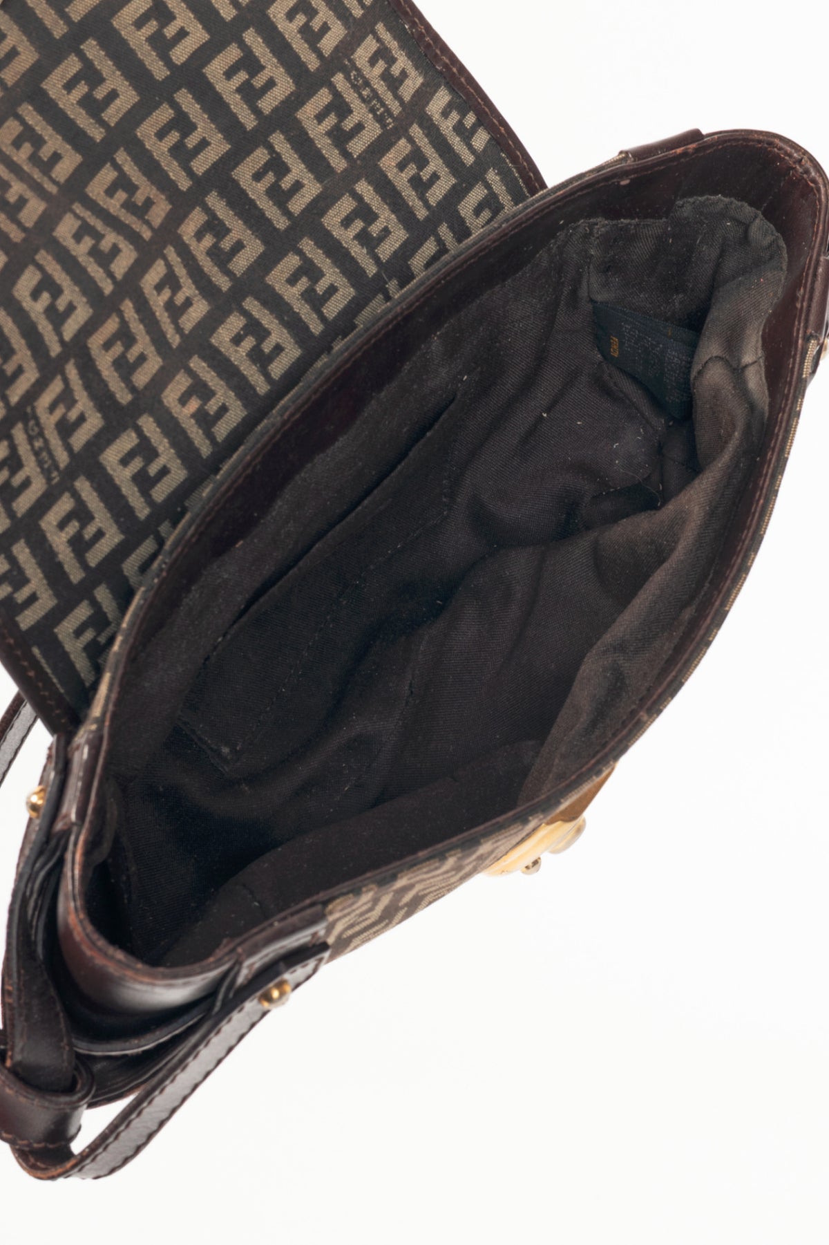 Fendi Borsa Tuc Brown Zucchino Canvas Leather-Trim Handbag