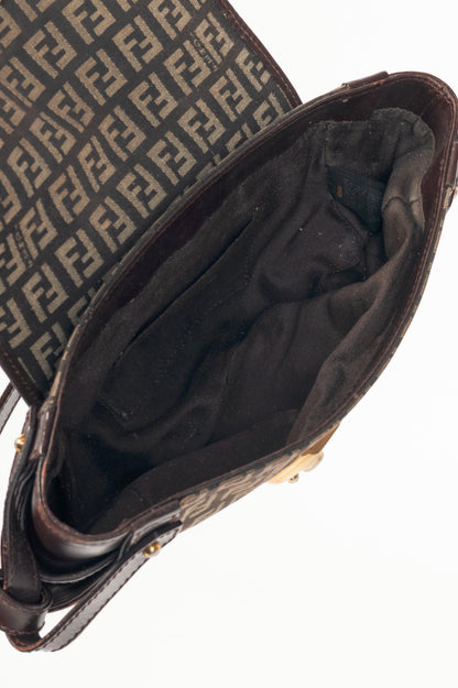Fendi Borsa Tuc Brown Zucchino Canvas Leather-Trim Handbag