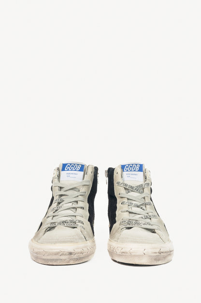 Golden Goose Slide Black, Gold Glitter & Orange Star Suede Sneakers