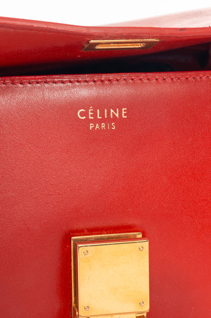 Celine Classic Box Medium Red Smooth Calfskin Shoulder Bag