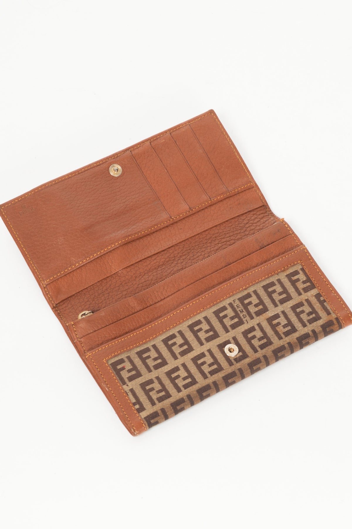 Fendi Beige Zucchino Canvas FF-Charm Long Wallet