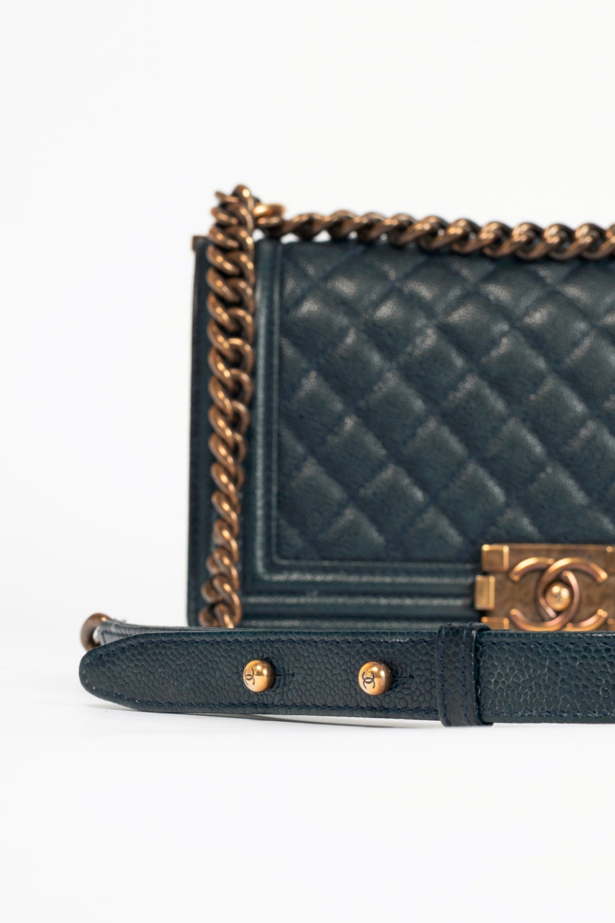 Chanel Medium Boy Navy Quilted Caviar Leather Flap Bag