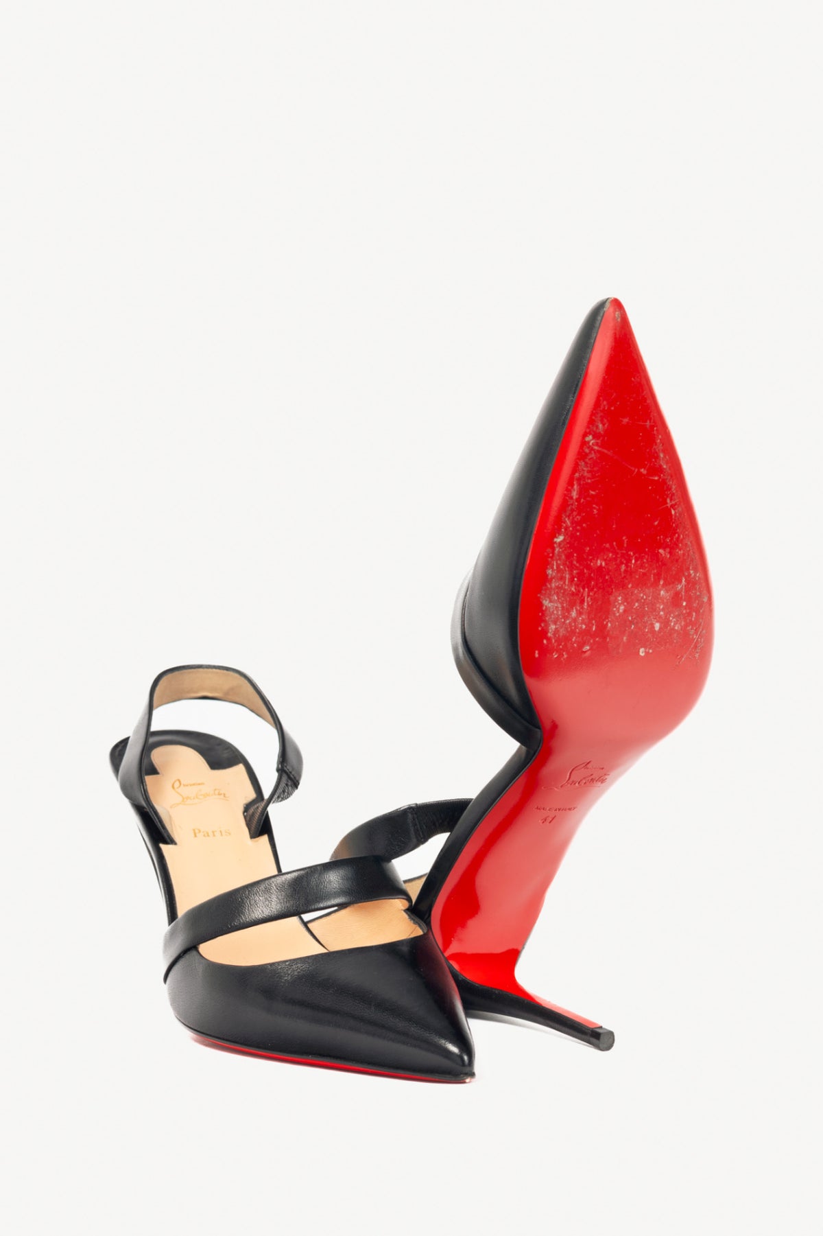 Christian Louboutin Actina 85 Black Nappa Shiny Slingback Pumps