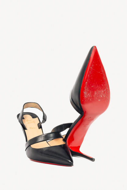 Christian Louboutin Actina 85 Black Nappa Shiny Slingback Pumps