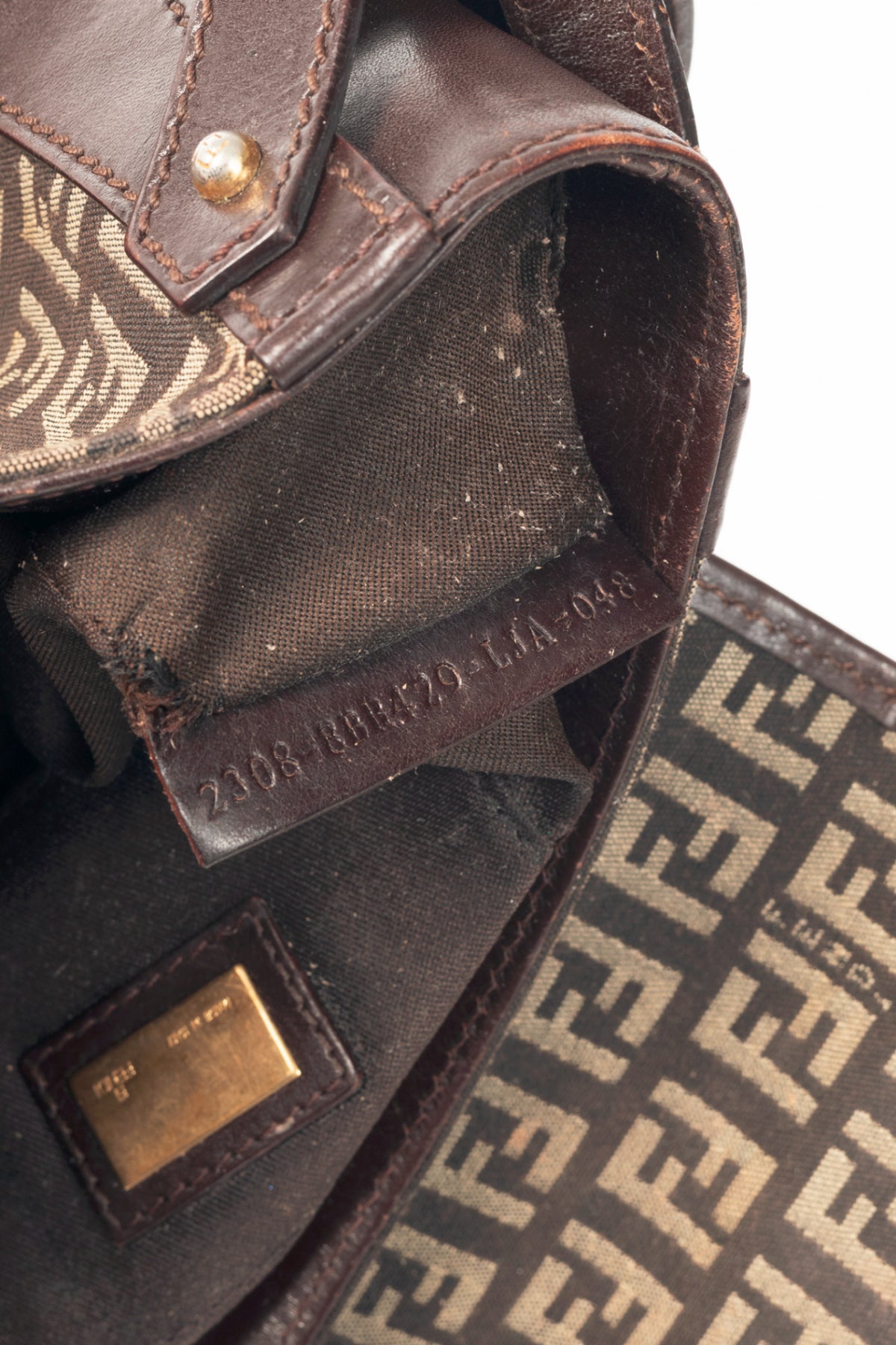 Fendi Borsa Tuc Brown Zucchino Canvas Leather-Trim Handbag
