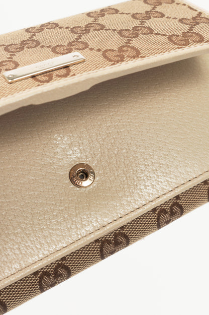 Gucci Beige & Ebony GG Canvas Cream-Trim Flap Wallet