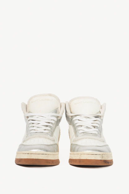 Saint Laurent SL/80 White & Silver High-Top Lace-Up Sneakers