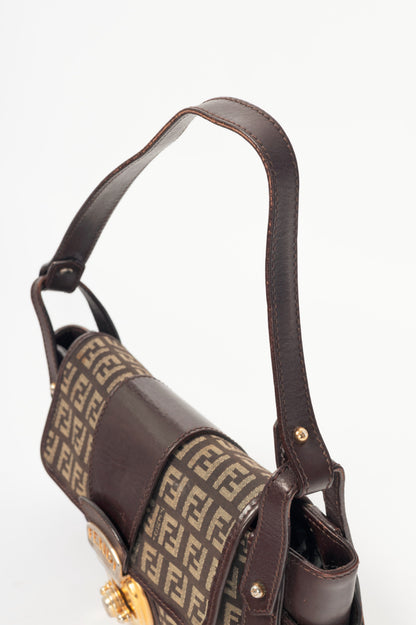 Fendi Borsa Tuc Brown Zucchino Canvas Leather-Trim Handbag