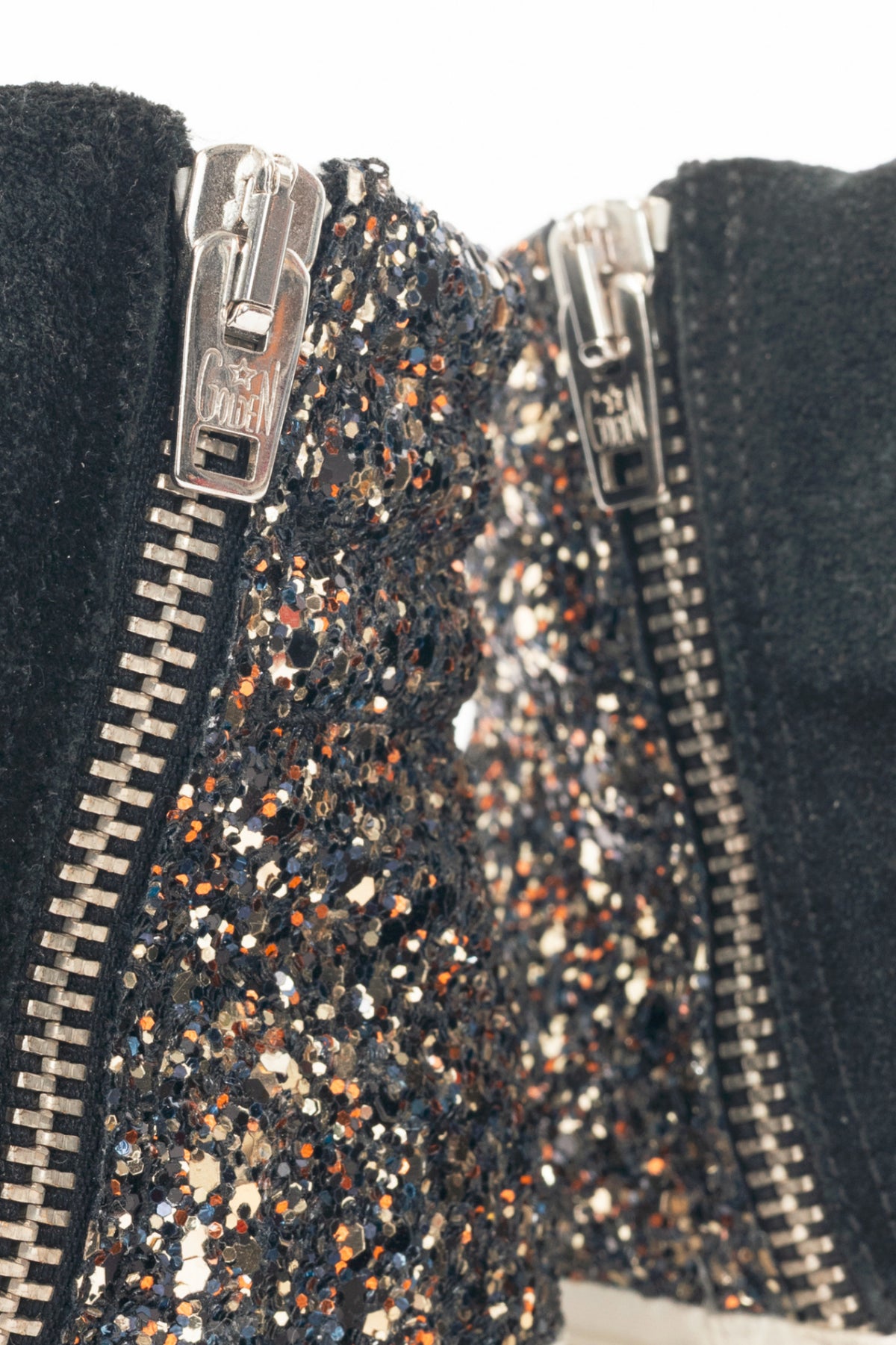 Golden Goose Slide Black, Gold Glitter & Orange Star Suede Sneakers