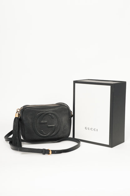 Gucci Soho Disco Black Pebbled-Leather GG Crossbody