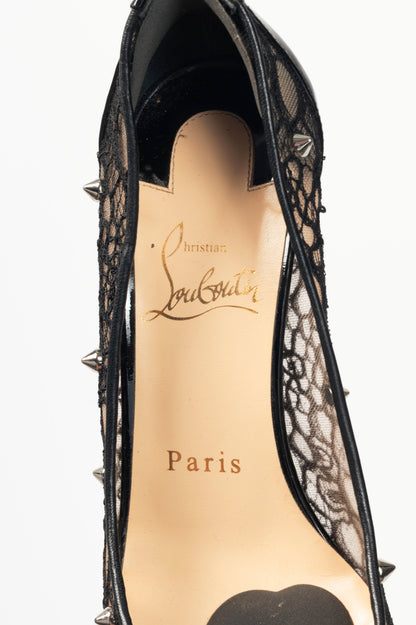 Christian Louboutin Lace 554 Spikes Black Pointed-Toe Pumps