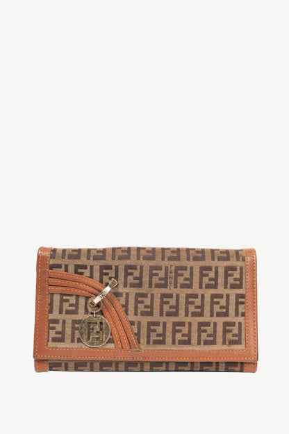 Fendi Beige Zucchino Canvas FF-Charm Long Wallet