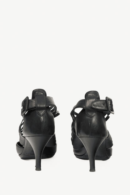 Hermes Black Leather Pointed-Toe Criss-Cross Pumps