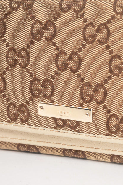 Gucci Beige & Ebony GG Canvas Cream-Trim Flap Wallet
