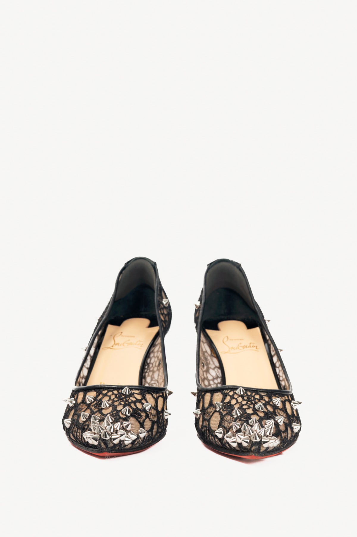 Christian Louboutin Lace 554 Spikes Black Pointed-Toe Pumps