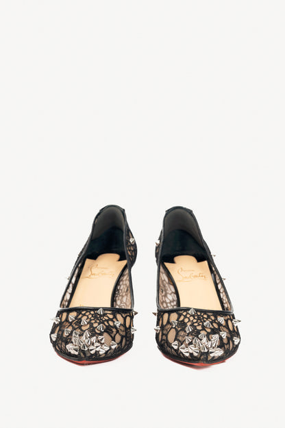 Christian Louboutin Lace 554 Spikes Black Pointed-Toe Pumps