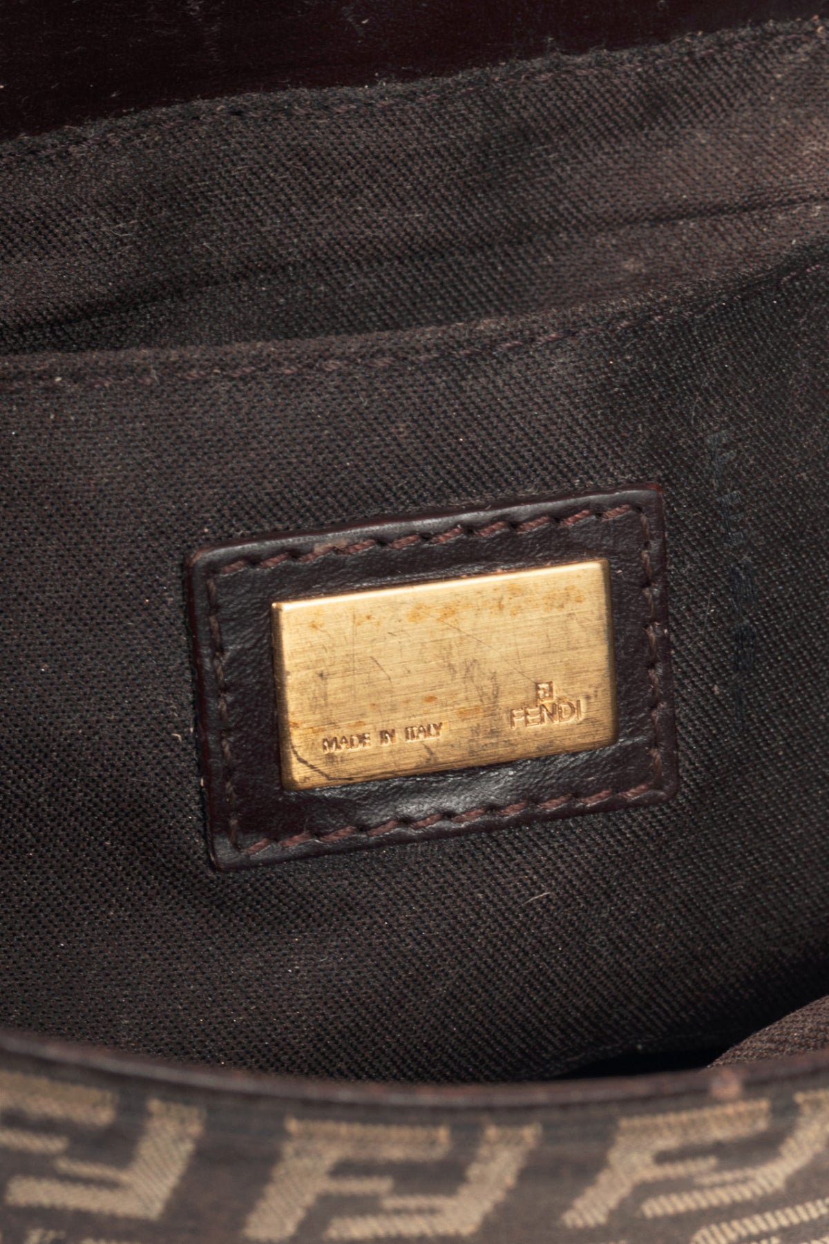 Fendi Borsa Tuc Brown Zucchino Canvas Leather-Trim Handbag