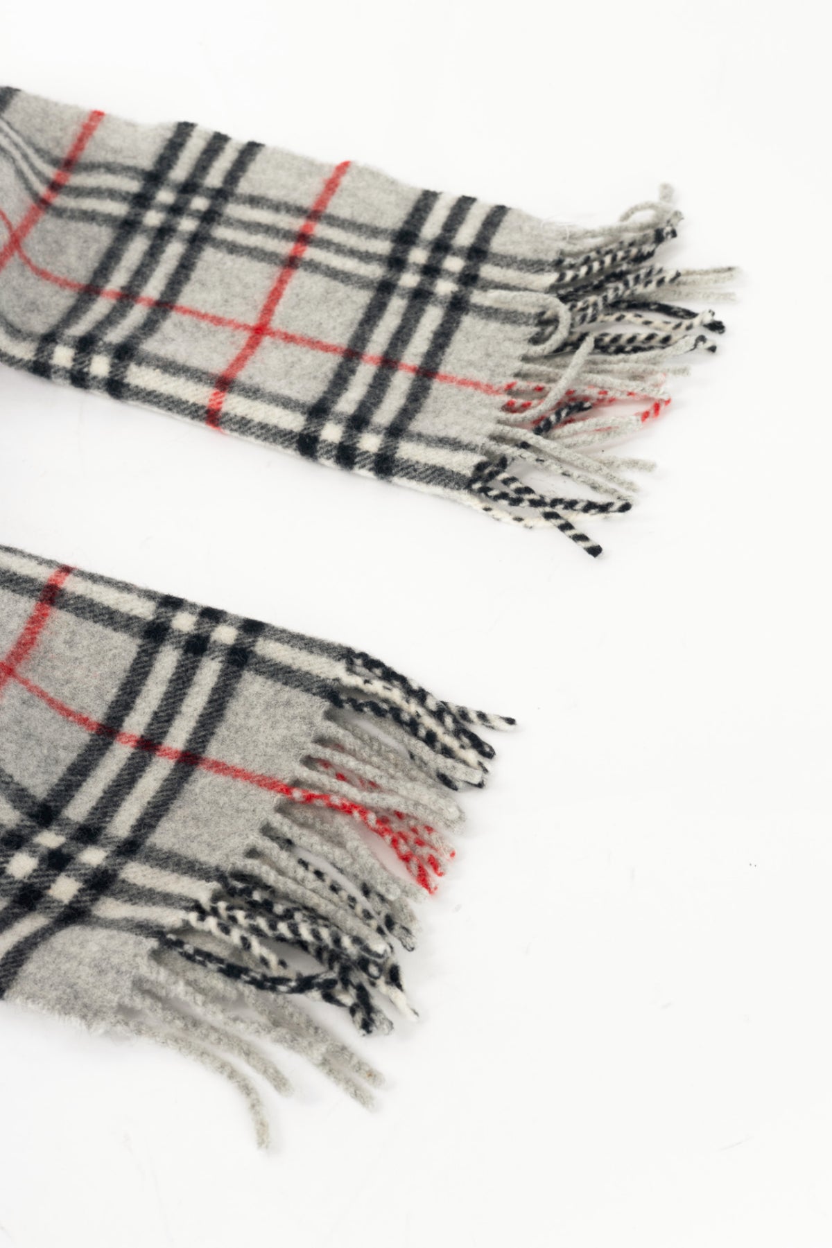 Burberry Grey Check Cashmere-Flannel Fringed Scarf 
