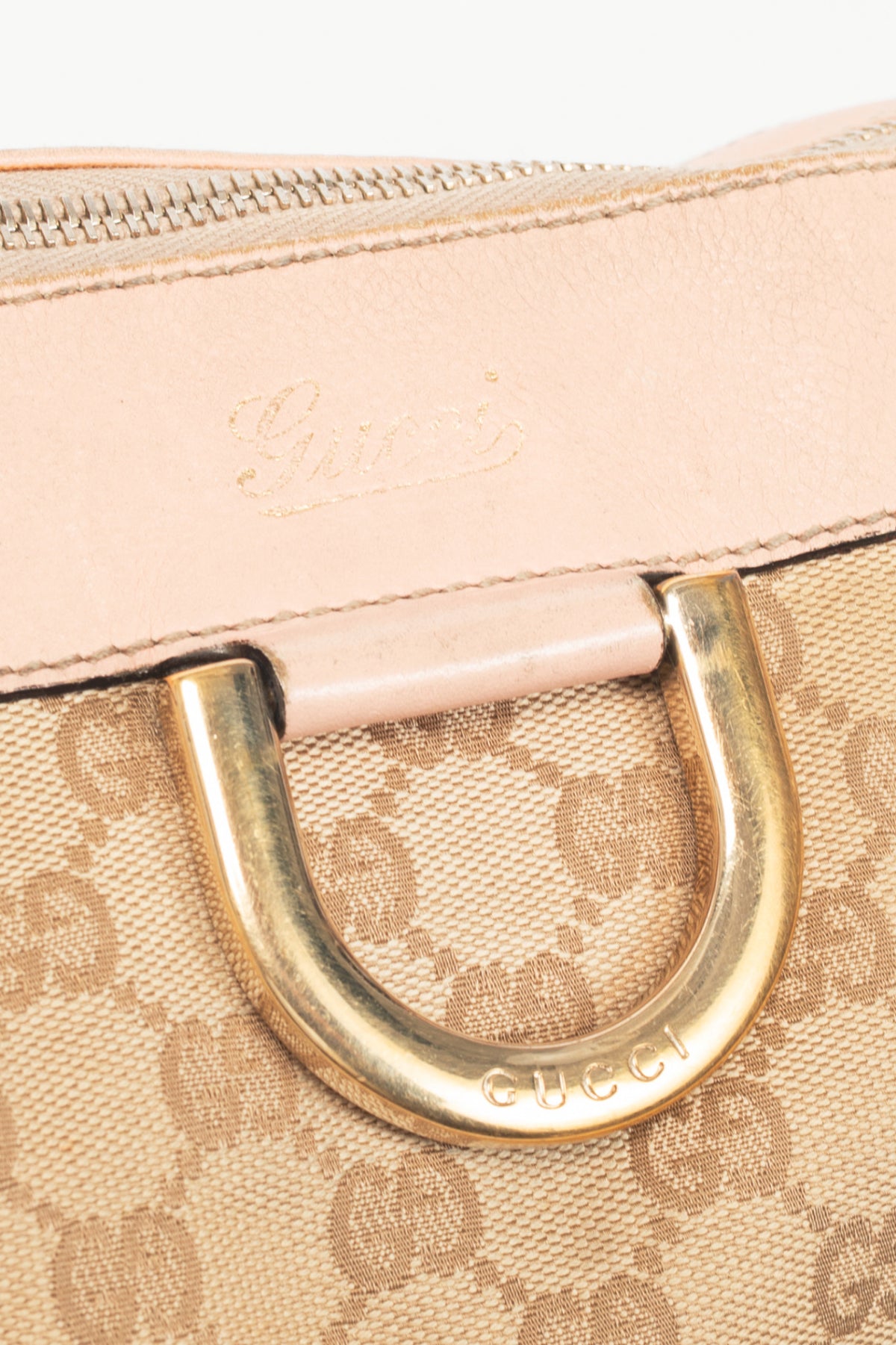 Gucci D-Gold Beige GG Canvas Leather-Trim Large Tote